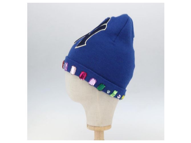 GUCCI NY Strickstoffmütze aus Wolle Blau Auth am10088V - Ansicht 5