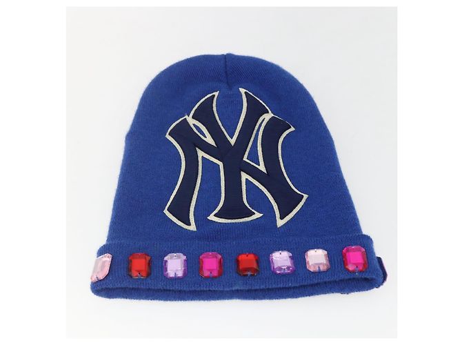 GUCCI NY Strickstoffmütze aus Wolle Blau Auth am10088V - Ansicht 6