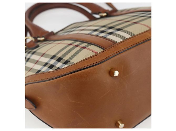 Bolsa de mão Nova Check em PVC da BURBERRY 2 vias Bege Ouro Auth fm4955 Dourado - vista 10