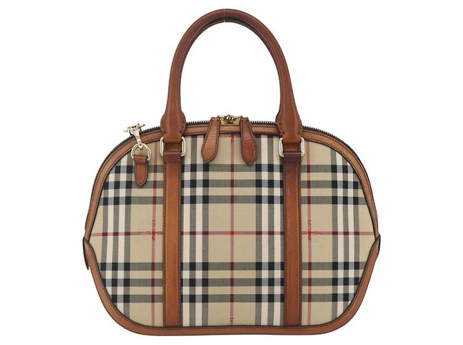Bolsa de mão Nova Check em PVC da BURBERRY 2 vias Bege Ouro Auth fm4955 Dourado - vista 13