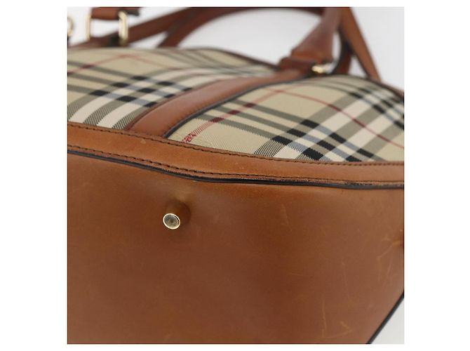 Bolsa de mão Nova Check em PVC da BURBERRY 2 vias Bege Ouro Auth fm4955 Dourado - vista 17