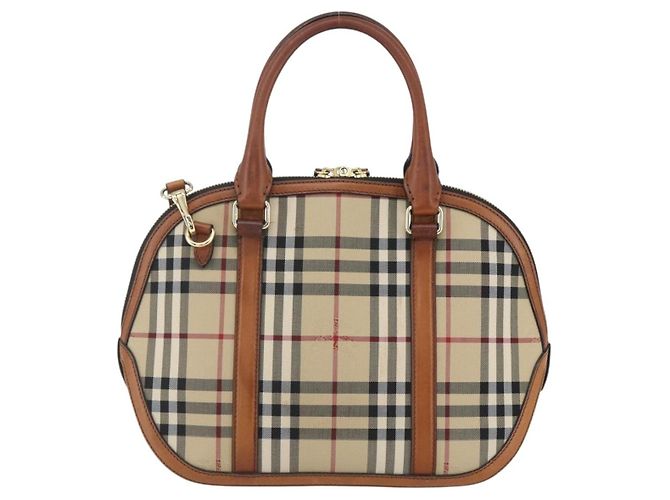 Bolsa de mão Nova Check em PVC da BURBERRY 2 vias Bege Ouro Auth fm4955 Dourado - vista 2