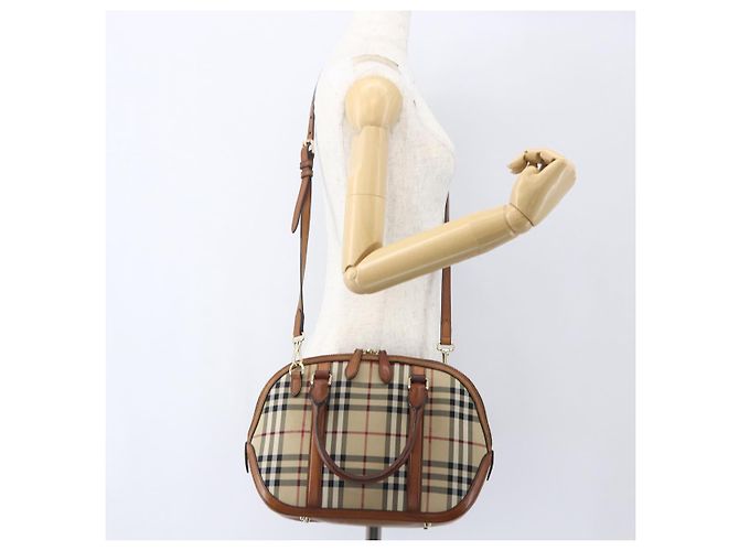 Bolsa de mão Nova Check em PVC da BURBERRY 2 vias Bege Ouro Auth fm4955 Dourado - vista 24