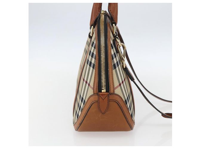 Bolsa de mão Nova Check em PVC da BURBERRY 2 vias Bege Ouro Auth fm4955 Dourado - vista 3