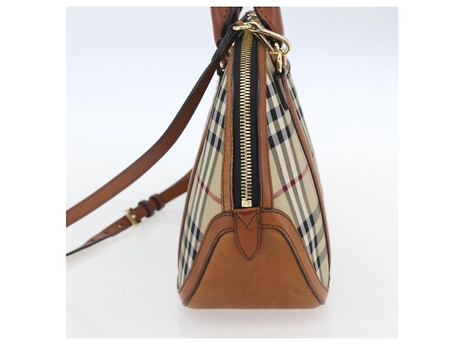 Bolsa de mão Nova Check em PVC da BURBERRY 2 vias Bege Ouro Auth fm4955 Dourado - vista 4