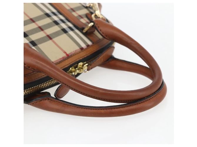 Bolsa de mão Nova Check em PVC da BURBERRY 2 vias Bege Ouro Auth fm4955 Dourado - vista 7