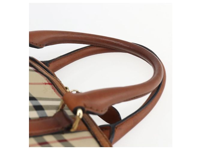 Bolsa de mão Nova Check em PVC da BURBERRY 2 vias Bege Ouro Auth fm4955 Dourado - vista 8