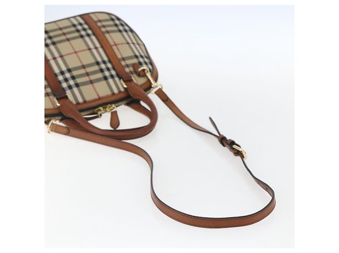 Bolsa de mão Nova Check em PVC da BURBERRY 2 vias Bege Ouro Auth fm4955 Dourado - vista 9