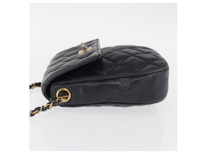 CHANEL Borsa a Spalla Matelassé in Pelle di Agnello Blu Navy Oro CC Auth 156505 D'oro - vista 4