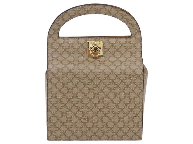 Céline Borsa a mano in tela Macadam CELINE PVC beige oro Auth mr1651 D'oro - vista 13