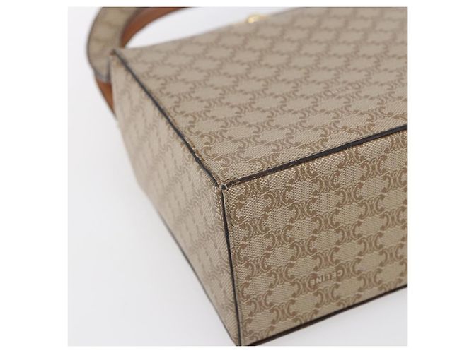 Céline Borsa a mano in tela Macadam CELINE PVC beige oro Auth mr1651 D'oro - vista 14