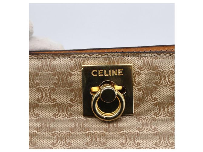 Céline Borsa a mano in tela Macadam CELINE PVC beige oro Auth mr1651 D'oro - vista 17