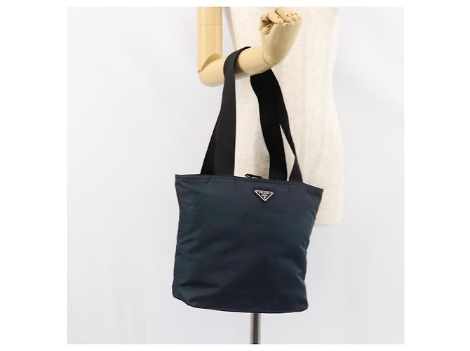 Borsa Tote PRADA in nylon blu navy argento autentica ar13817 - vista 24