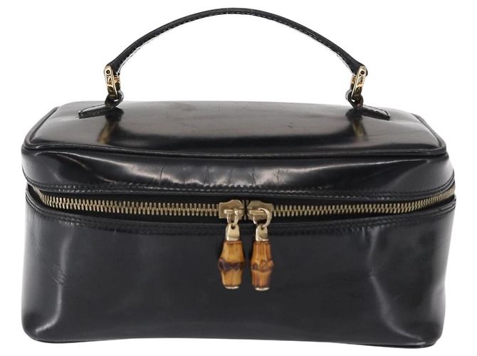 Borsa a mano Vanity Bamboo GUCCI in pelle verniciata nera e oro 032 1705 0150 Auth 151500 Nero D'oro - vista 13