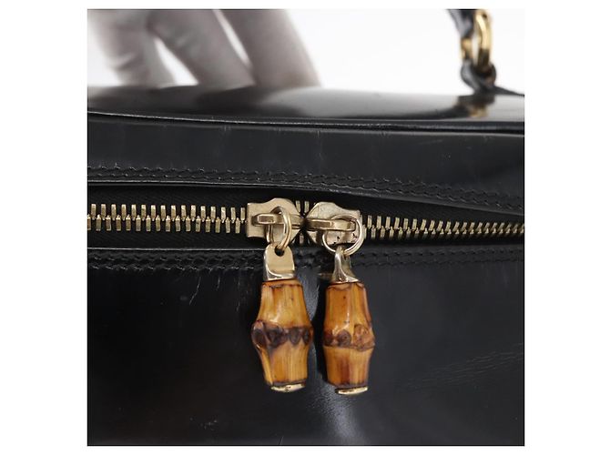 Borsa a mano Vanity Bamboo GUCCI in pelle verniciata nera e oro 032 1705 0150 Auth 151500 Nero D'oro - vista 17
