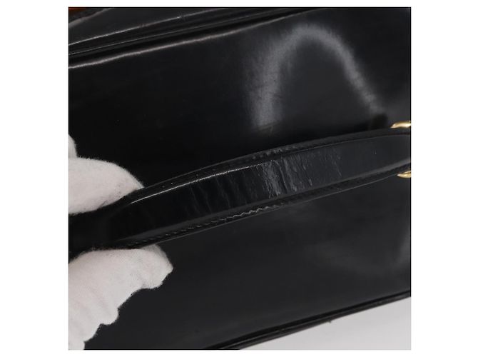 Borsa a mano Vanity Bamboo GUCCI in pelle verniciata nera e oro 032 1705 0150 Auth 151500 Nero D'oro - vista 7