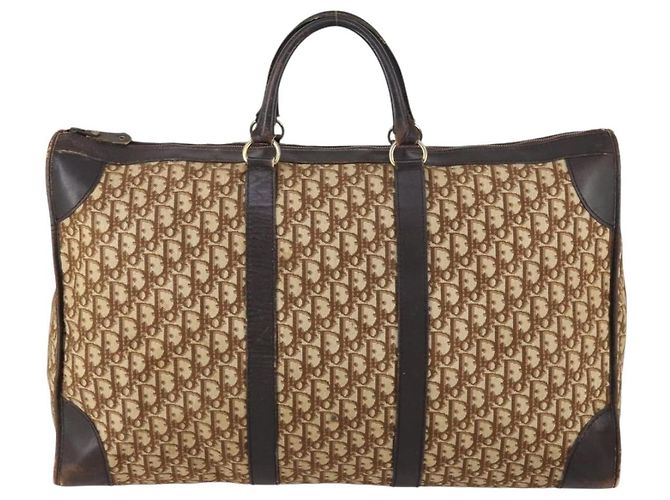 Borsa Boston in tela Trotter Christian Dior Beige Oro Auth 154737 - vista 13