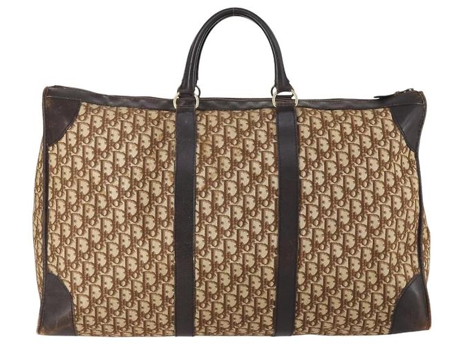 Borsa Boston in tela Trotter Christian Dior Beige Oro Auth 154737 - vista 2