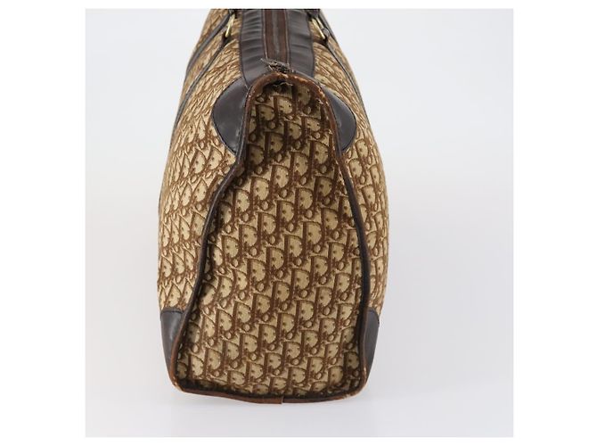 Borsa Boston in tela Trotter Christian Dior Beige Oro Auth 154737 - vista 4