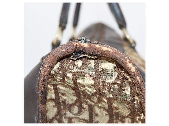 Borsa Boston in tela Trotter Christian Dior Beige Oro Auth 154737 - vista 5