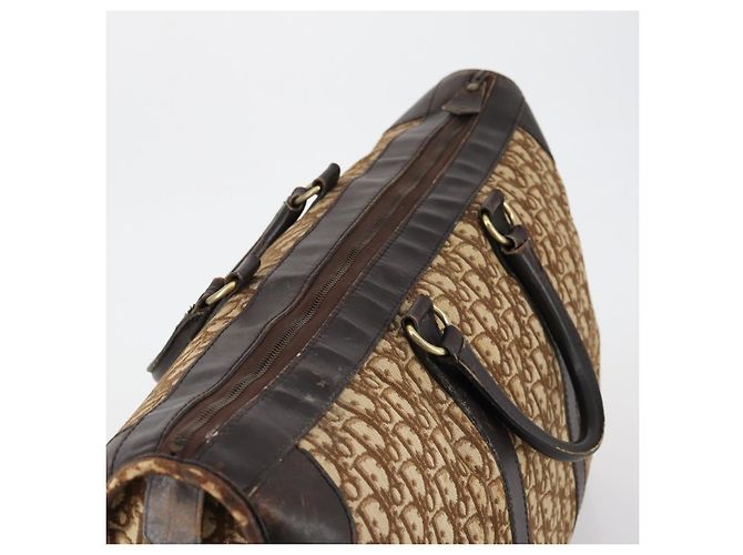 Borsa Boston in tela Trotter Christian Dior Beige Oro Auth 154737 - vista 8