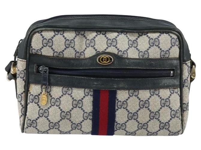 Gucci Borsa a Spalla GG Supreme Sherry Line PVC Navy Gold 010 378 Auth 155553 D'oro Blu navy - vista 13