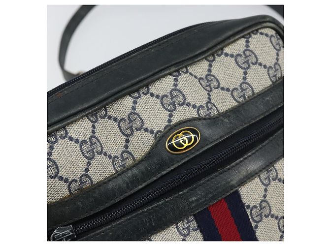 Gucci Borsa a Spalla GG Supreme Sherry Line PVC Navy Gold 010 378 Auth 155553 D'oro Blu navy - vista 17