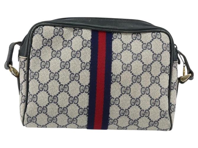 Gucci Borsa a Spalla GG Supreme Sherry Line PVC Navy Gold 010 378 Auth 155553 D'oro Blu navy - vista 2