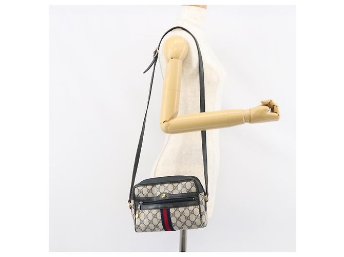 Gucci Borsa a Spalla GG Supreme Sherry Line PVC Navy Gold 010 378 Auth 155553 D'oro Blu navy - vista 23