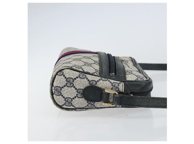 Gucci Borsa a Spalla GG Supreme Sherry Line PVC Navy Gold 010 378 Auth 155553 D'oro Blu navy - vista 3