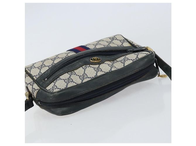 Gucci Borsa a Spalla GG Supreme Sherry Line PVC Navy Gold 010 378 Auth 155553 D'oro Blu navy - vista 6