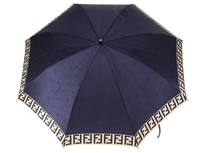 Paraguas plegable de lona Zucca FENDI azul marino Auth am9874 - vista 2