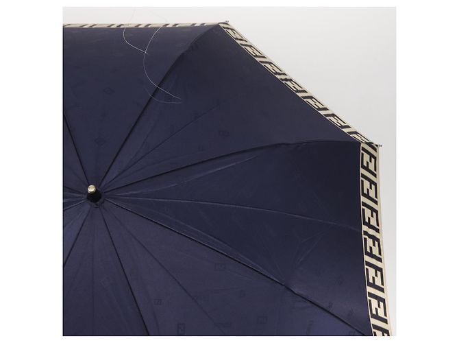 Paraguas plegable de lona Zucca FENDI azul marino Auth am9874 - vista 4