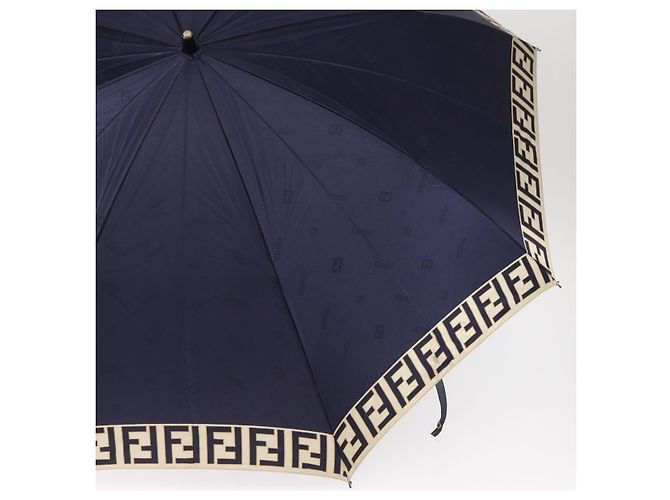 Paraguas plegable de lona Zucca FENDI azul marino Auth am9874 - vista 6