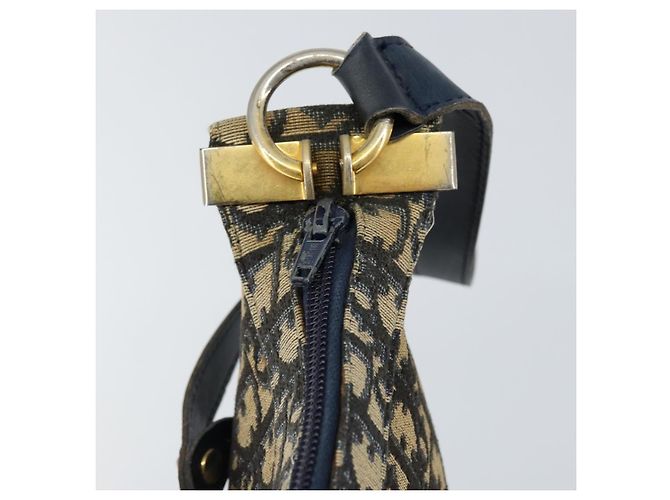 Borsa a Spalla in Tela Trotter Christian Dior Blu Navy Oro Auth 155297 D'oro - vista 10