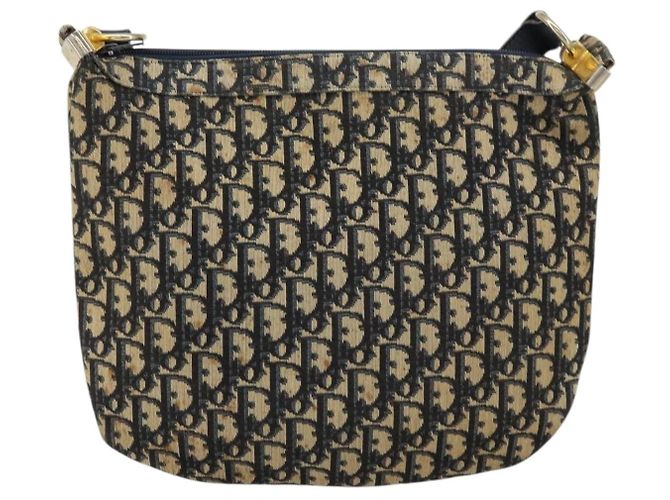 Borsa a Spalla in Tela Trotter Christian Dior Blu Navy Oro Auth 155297 D'oro - vista 13
