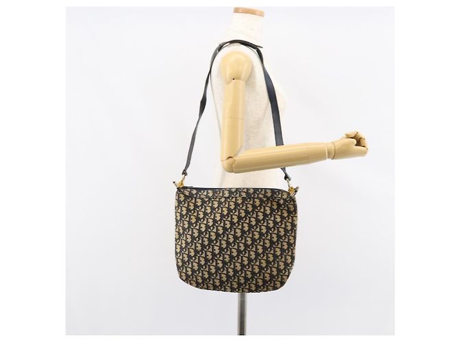 Borsa a Spalla in Tela Trotter Christian Dior Blu Navy Oro Auth 155297 D'oro - vista 19