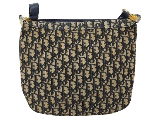 Borsa a Spalla in Tela Trotter Christian Dior Blu Navy Oro Auth 155297 D'oro - vista 2