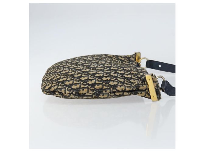 Borsa a Spalla in Tela Trotter Christian Dior Blu Navy Oro Auth 155297 D'oro - vista 3