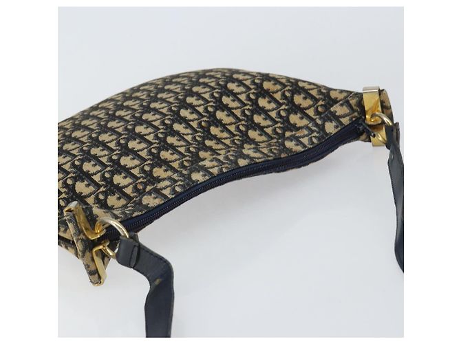 Borsa a Spalla in Tela Trotter Christian Dior Blu Navy Oro Auth 155297 D'oro - vista 6