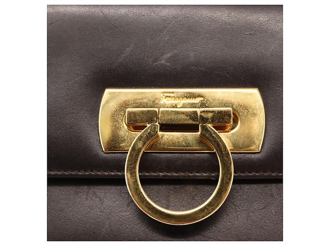 Borsa a Spalla Gancini in Pelle Marrone Auth BA6800 di Salvatore Ferragamo - vista 18