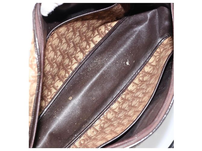 Borsa a mano in tela Trotter Christian Dior marrone oro Auth 146427 - vista 11