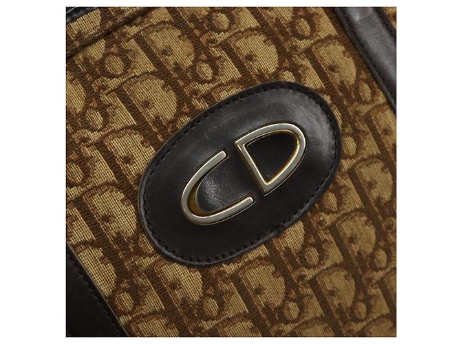 Borsa a mano in tela Trotter Christian Dior marrone oro Auth 146427 - vista 17