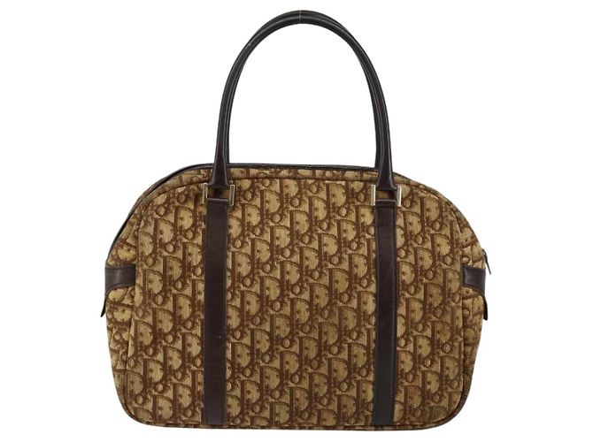 Borsa a mano in tela Trotter Christian Dior marrone oro Auth 146427 - vista 2