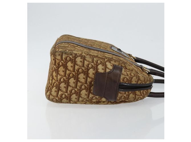 Borsa a mano in tela Trotter Christian Dior marrone oro Auth 146427 - vista 3