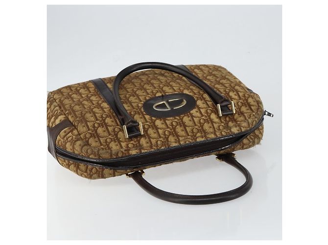 Borsa a mano in tela Trotter Christian Dior marrone oro Auth 146427 - vista 6