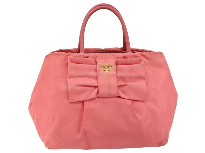 PRADA Borsa a mano in nylon rosa oro Auth 147140 D'oro - vista 13