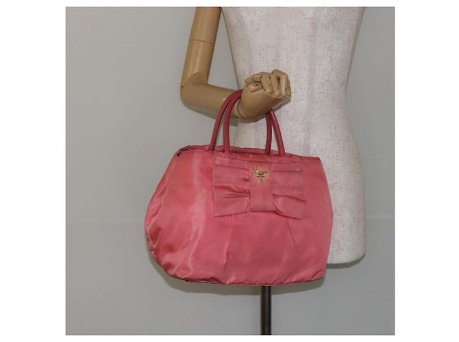 PRADA Borsa a mano in nylon rosa oro Auth 147140 D'oro - vista 22