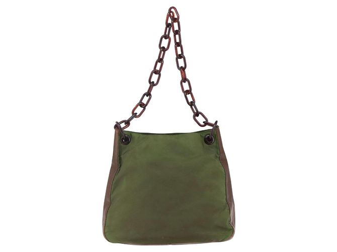 Borsa a spalla con catena Prada in nylon khaki Auth bs29881 Cachi - vista 13