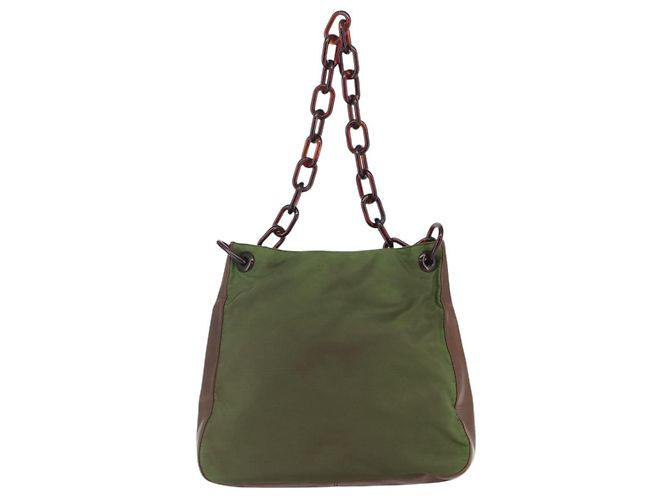 Borsa a spalla con catena Prada in nylon khaki Auth bs29881 Cachi - vista 2